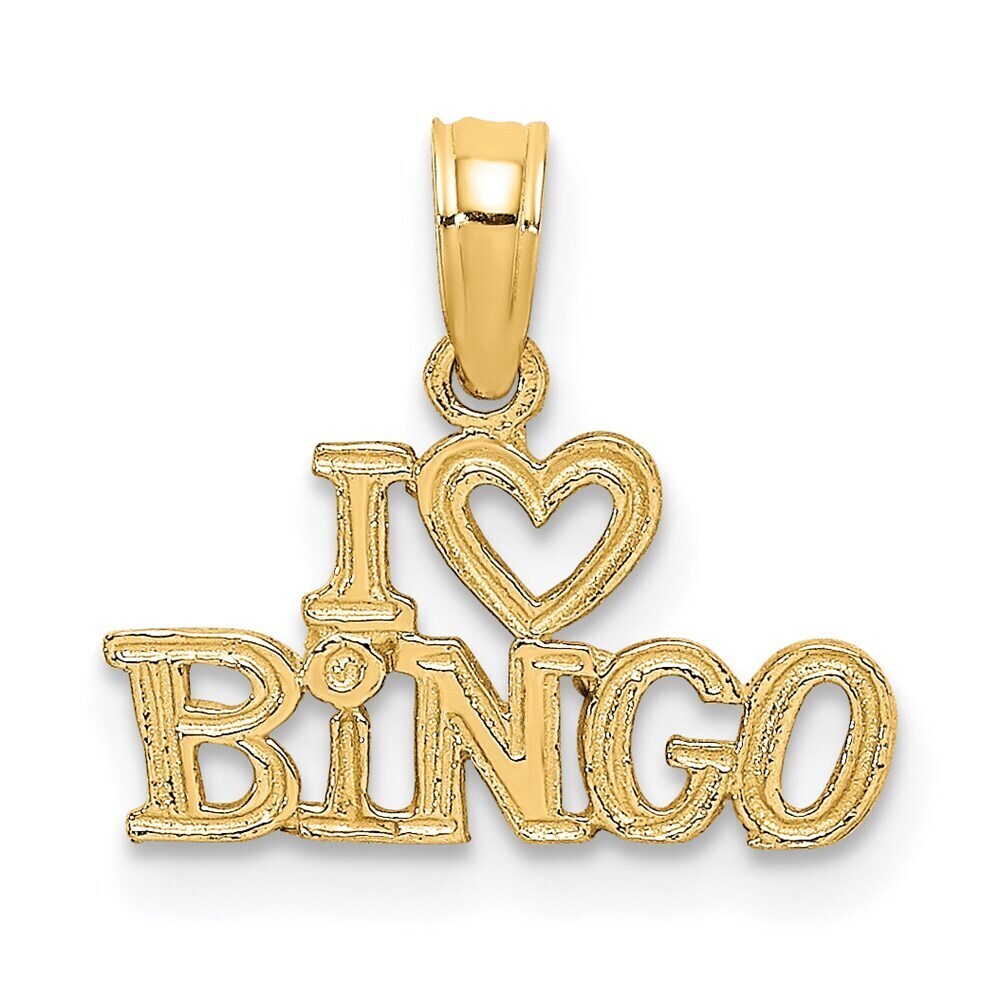 14k Yellow Gold Polished/Textured I LOVE BINGO Charm
